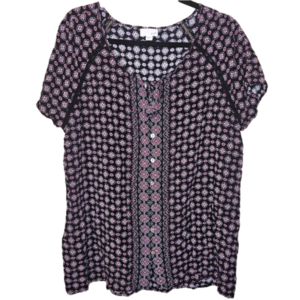 J.Jill black with purple short sleeve floral print top Size Large